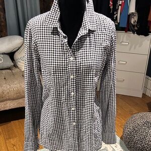 Women's Black and White Gingham Button Down Shirt